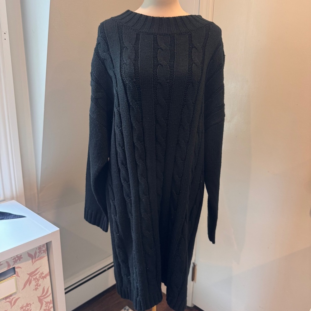Lost + Wander Black Cable Knit Sweater Dress Cozy Winter Essential | Size L NWT